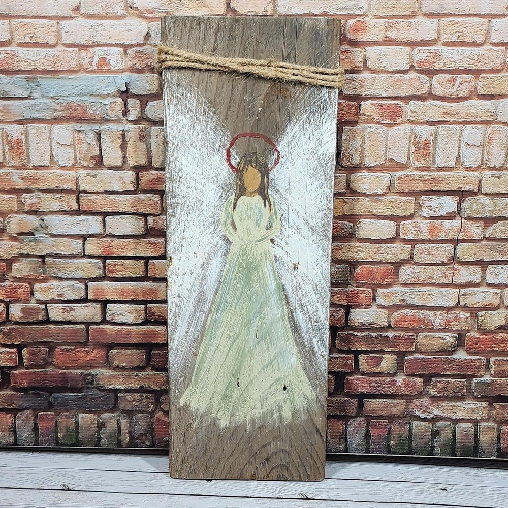 Handmade Wood Angel Wall Plaques Set Of 2 Rustic Primitive Religious Decor - Picture 3 of 9